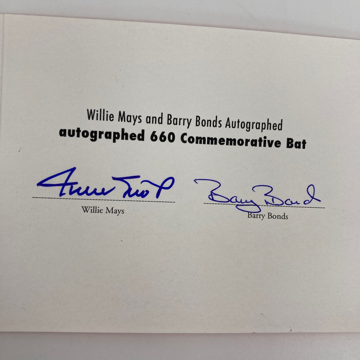 Willie Mays & Barry Bonds 660 Home Runs Signed Inscribed Baseball Bat Mays COA