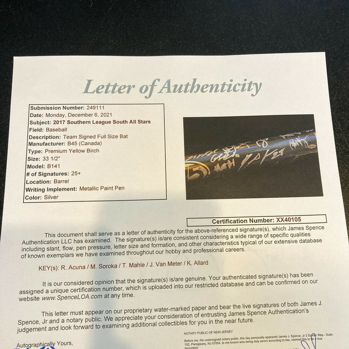 Ronald Acuna 2017 Minor League All Star Game Team Signed Game Used Bat JSA COA