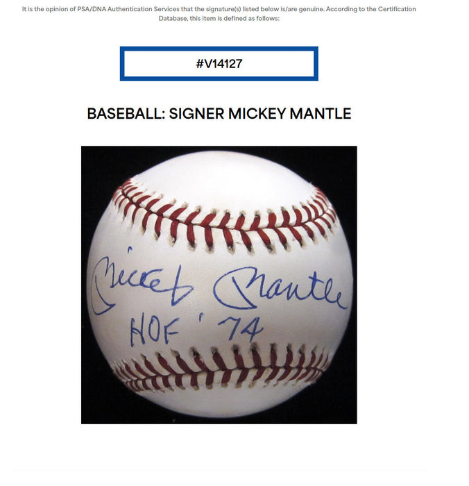 Mickey Mantle Hall Of Fame HOF 1974 Signed Baseball PSA DNA
