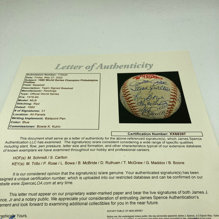 1980 Philadelphia Phillies World Series Champs Team Signed W.S. Baseball JSA COA