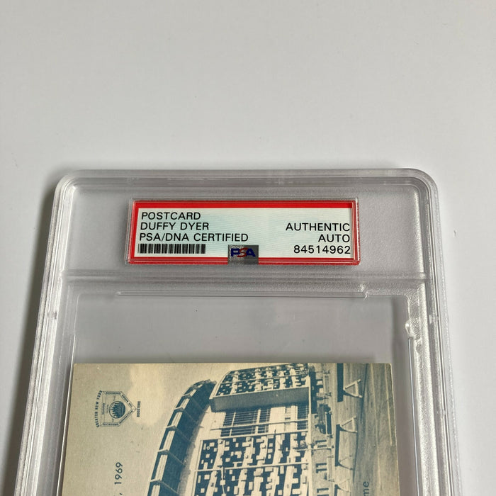 Duffy Dyer Signed 1969 New York Mets Shea Stadium Postcard PSA DNA RARE