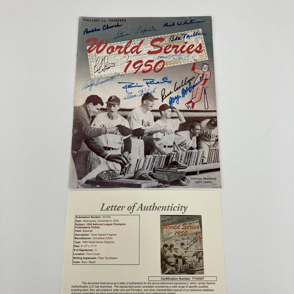 1950 Philadelphia Phillies "Whiz Kids" Team Signed World Series Program JSA COA