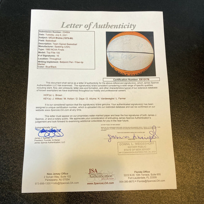 1979–80 UCLA Bruins NCAA Champs Team Signed Official Final Four Basketball JSA