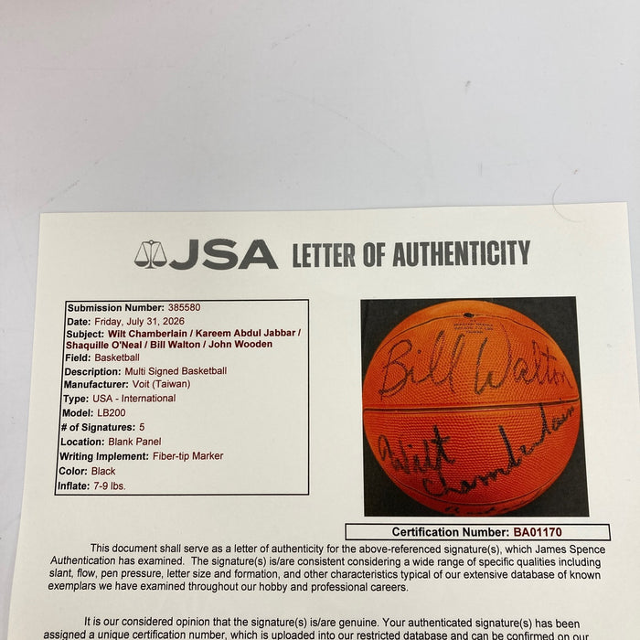 Wilt Chamberlain Abdul Jabbar Shaq Lakers Legends Signed Basketball JSA COA