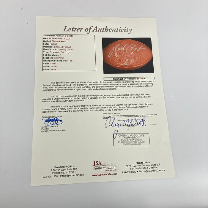 Walter Payton #34 Signed Spalding Football JSA COA