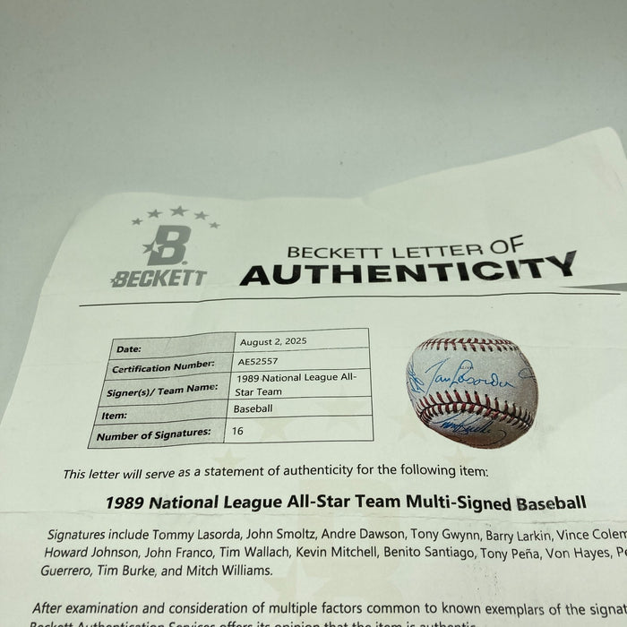 1989 All Star Game Team Signed Baseball Tony Gwynn Beckett COA