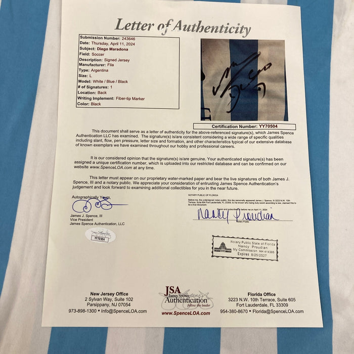 Diego Maradona Signed Argentina National Team Game Jersey JSA COA