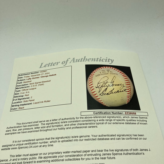George Selkirk & Lefty Gomez Signed Official League Baseball JSA COA