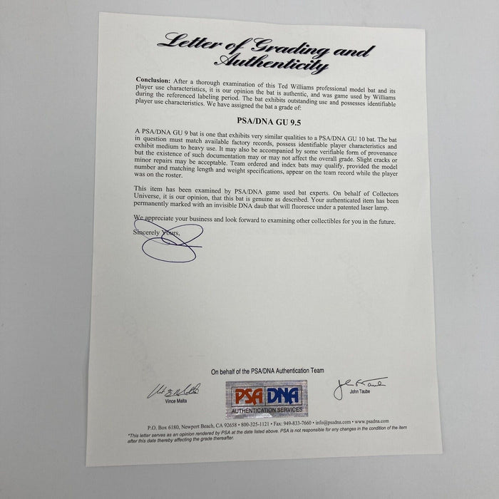 The Finest 1948 Ted Williams Game Used Louisville Slugger Bat PSA DNA 9.5