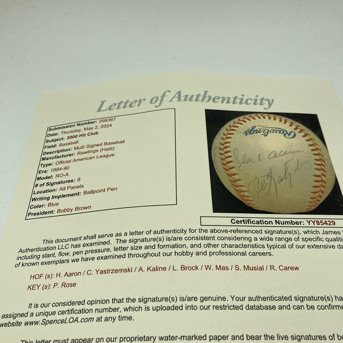 Willie Mays Hank Aaron Stan Musial 3,000 Hit Club Signed Baseball 8 Sigs JSA COA