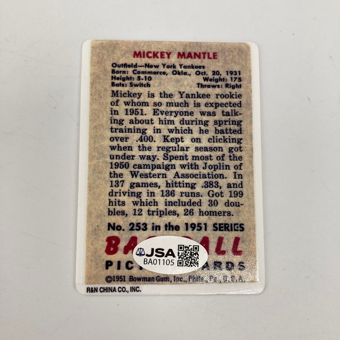 1951 Bowman Mickey Mantle Signed Porcelain Baseball Card RC JSA COA Auto