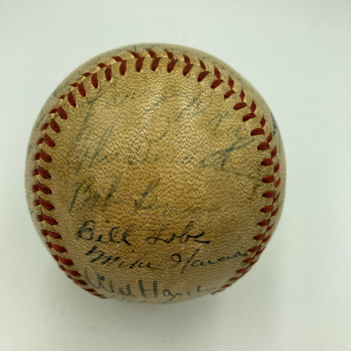 1948 Cleveland Indians W.S. Champs Team Signed Baseball Satchel Paige JSA COA