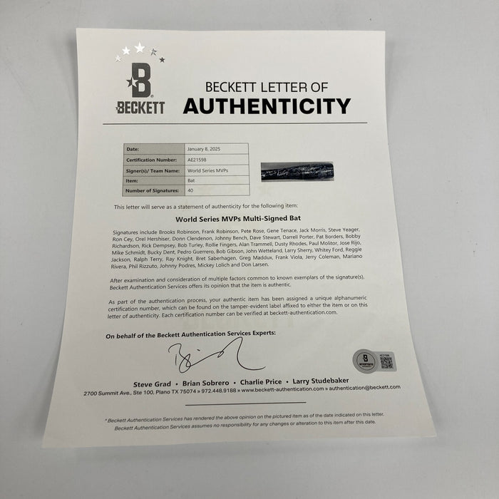 Beautiful World Series MVP's Multi Signed Baseball Bat 40 Sigs Beckett COA