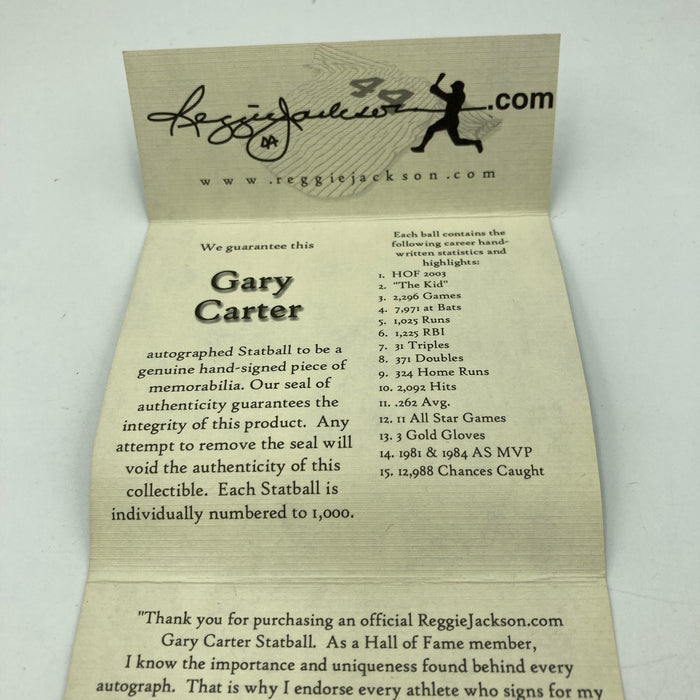 Gary Carter Signed Heavily Inscribed STAT Major League Baseball RJ COA