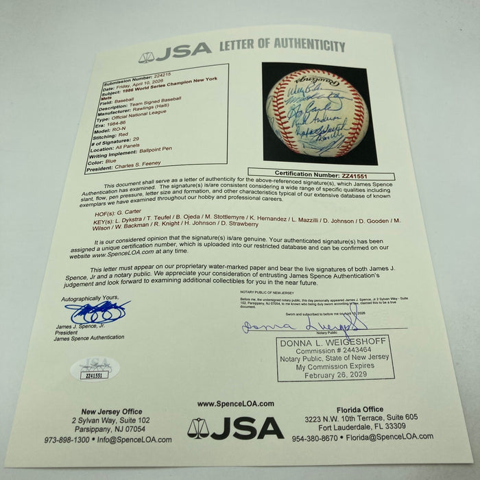 1986 New York Mets World Series Champs Team Signed Vintage NL Baseball JSA COA
