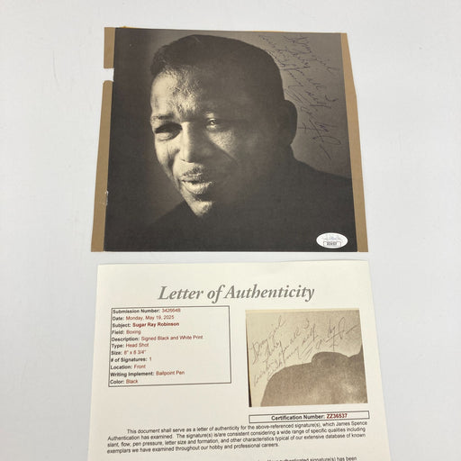 Rare Sugar Ray Robinson Signed 8x9 Headshot Photo Boxing Legend JSA COA