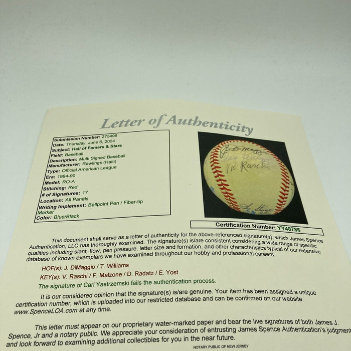 Ted Williams & Joe Dimaggio Hall Of Fame Multi Signed Baseball JSA COA