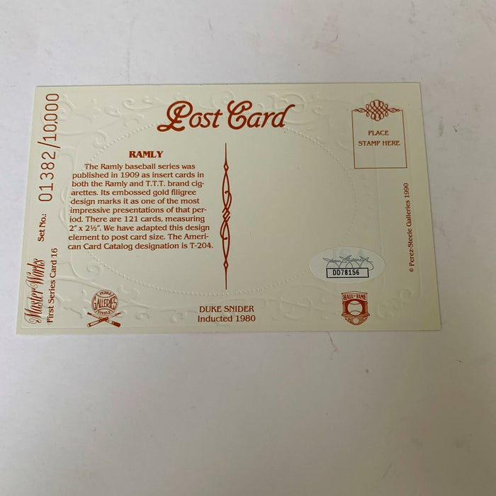 Duke Snider Signed Perez Steele Masterworks Postcard JSA COA