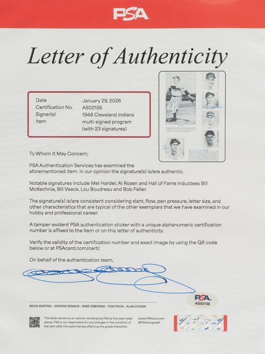 1948 Cleveland Indians World Series Champs Team Signed W.S. Program PSA DNA