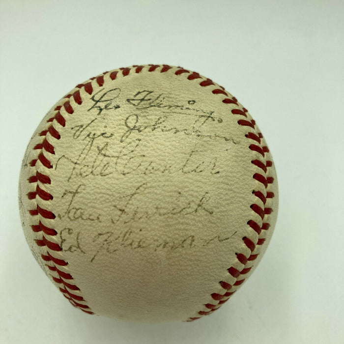 1946 Cleveland Indians Team Signed American League Baseball Bob Feller JSA COA