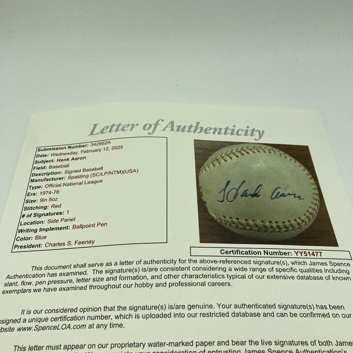 Hank Aaron Signed 1970's Official American League Macphail Baseball JSA COA