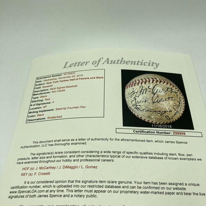 1936 Joe Dimaggio Rookie Signed Game Used Baseball With Joe Mccarthy JSA COA