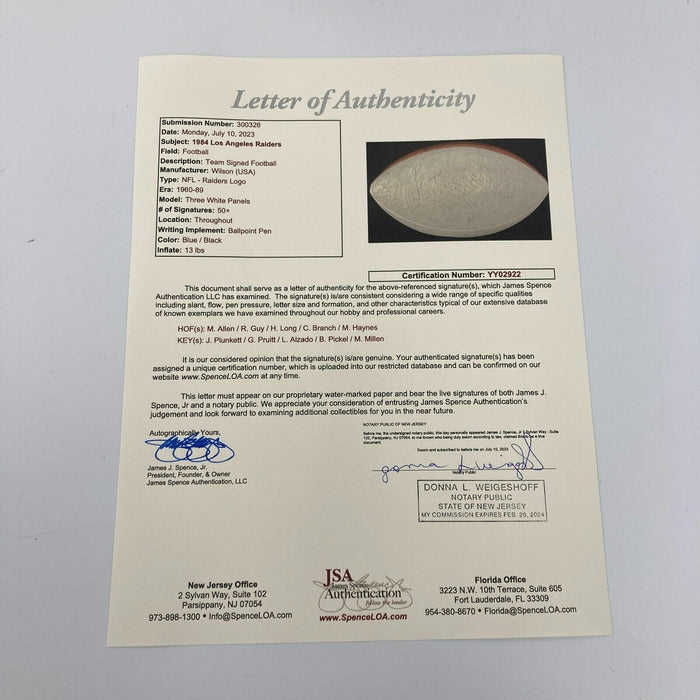 1984 Oakland Raiders Team Signed NFL Wilson Football 50+ Sigs JSA COA