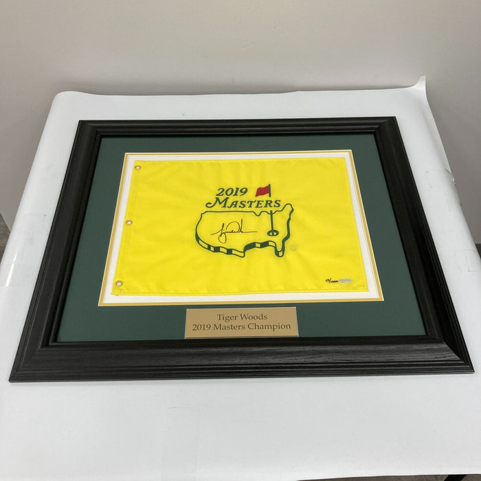 Tiger Woods Signed 2019 Masters Framed Flag UDA Upper Deck Authenticated