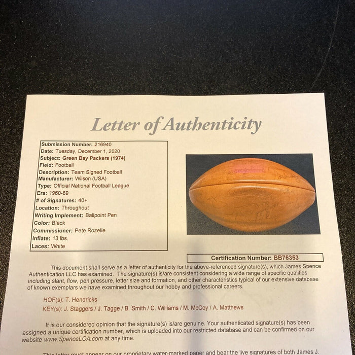 1975 Green Bay Packers Team Signed Wilson NFL Game Football JSA COA