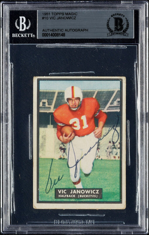1951 Topps Magic Vic Janowicz Signed RC Rookie Football Card #10 BGS Beckett