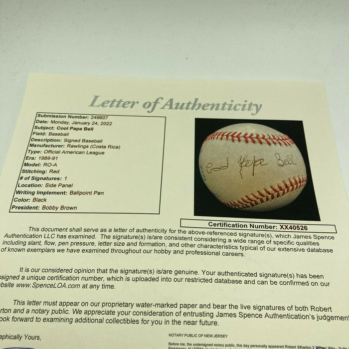 Cool Papa Bell Signed Official American League Baseball JSA COA Negro League HOF