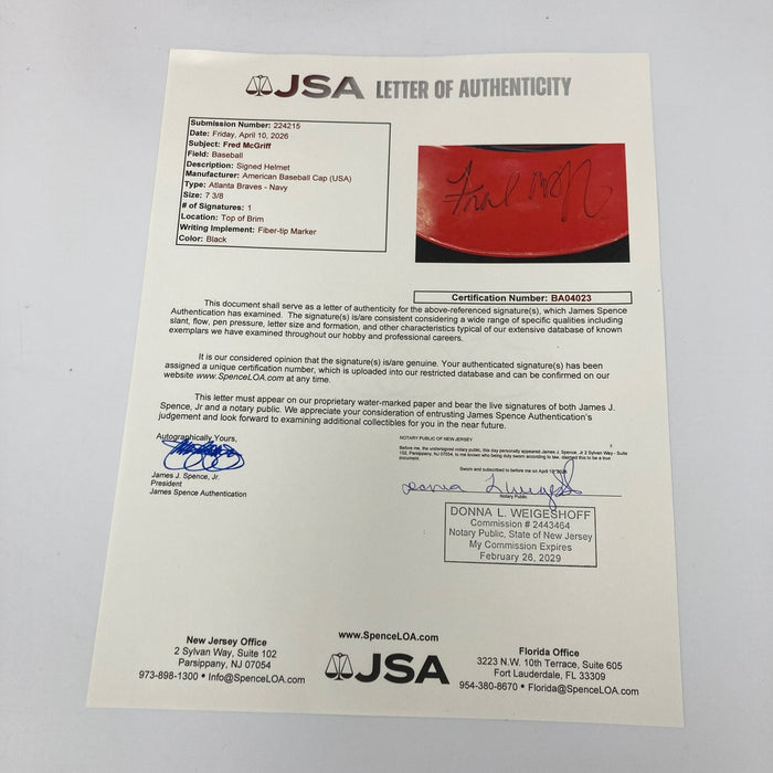 Fred McGriff 1997 Signed Game Used Atlanta Braves Helmet JSA COA RARE