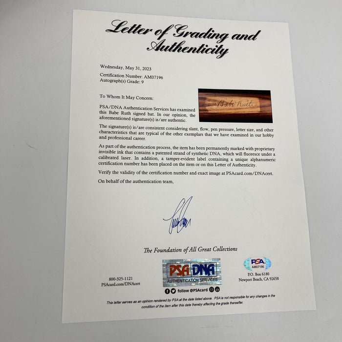 Babe Ruth Signed Game Model Baseball Bat PSA DNA Graded 9 MINT & JSA COA