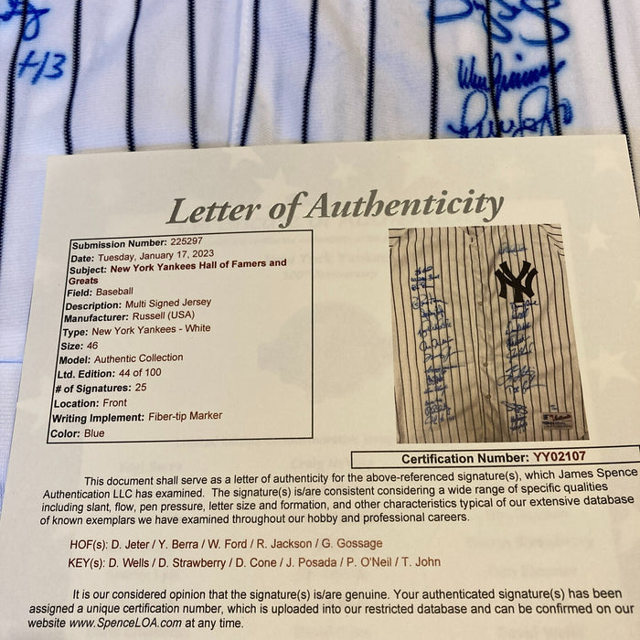 Derek Jeter New York Yankees Legends Signed Jersey 25 Sigs JSA COA