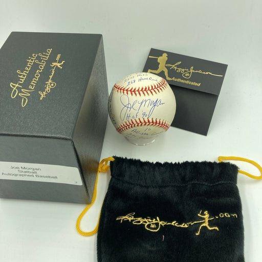 Joe Morgan Signed Heavily Inscribed Career STAT Baseball Reggie Jackson COA