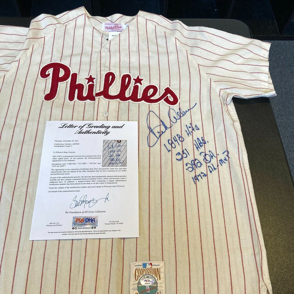 The Finest Dick Richie Allen Signed Phillies STAT Jersey PSA DNA MINT 9
