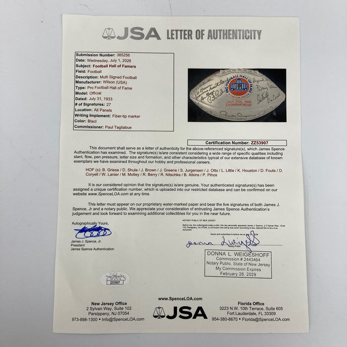 1993 Hall Of Fame Induction Multi Signed Football 27 Sigs JSA COA