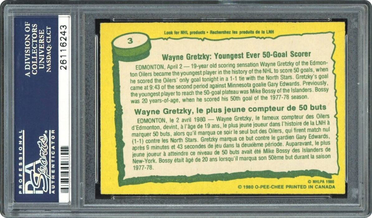 1980 O-Pee-Chee #3 Wayne Gretzky Signed Record Breaker Hockey Card PSA/DNA