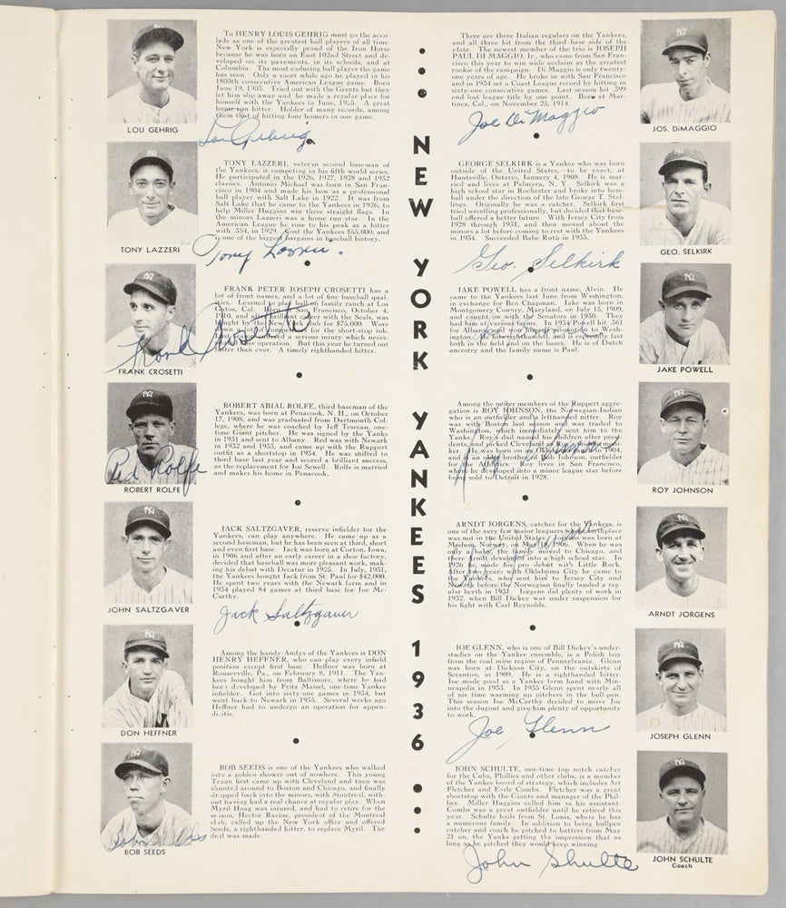 1936 New York Yankees Team Signed World Series Program 51 Sigs Lou Gehrig PSA