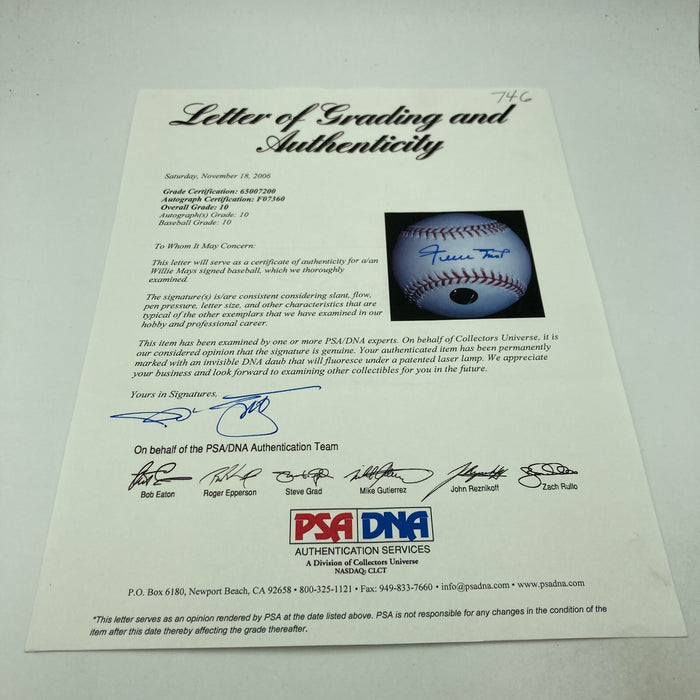 Willie Mays Signed Major League Baseball PSA DNA Graded 10 GEM MINT