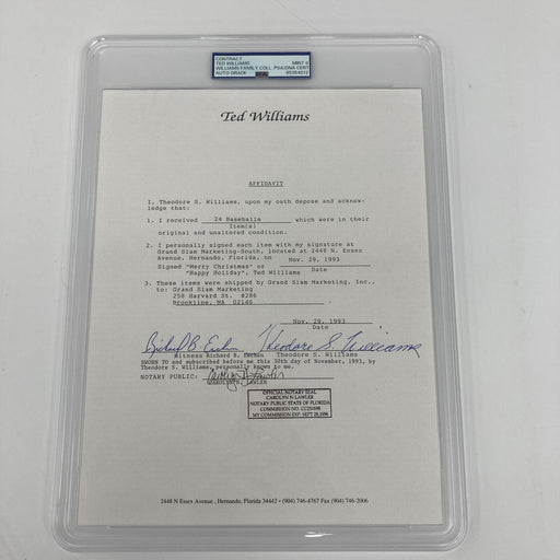Ted Williams Full Name Signed Original Contract PSA DNA Graded MINT 9
