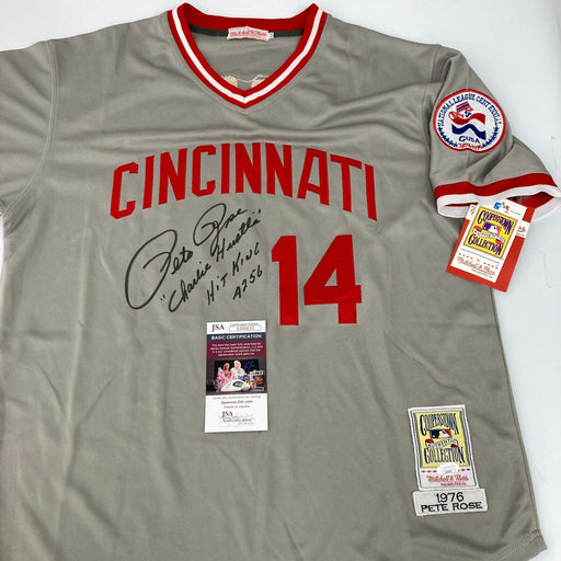 Pete Rose "Charlie Hustle Hit King 4256" Signed Cincinnati Reds Jersey JSA COA