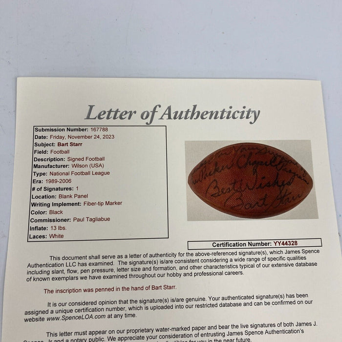 Bart Starr Signed Wilson NFL Game Football JSA COA