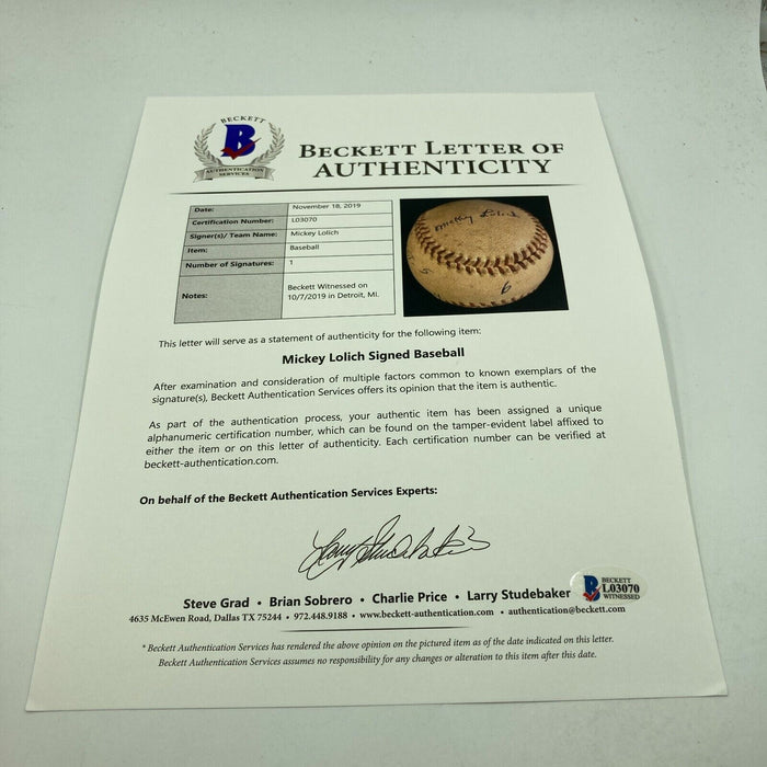 Mickey Lolich Signed Career Win No. 108 Final Out Game Used Baseball Beckett COA
