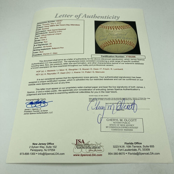 1960's St. Louis Cardinals Old Timers Day Signed Baseball Dizzy Dean Musial JSA