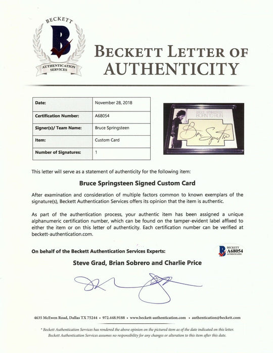 Bruce Springsteen Signed "Born To Run" Trading Card 1/1 One Of One Beckett COA