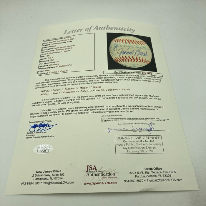 Beautiful 1977 Cincinnati Reds Team Signed NL Baseball Big Red Machine JSA