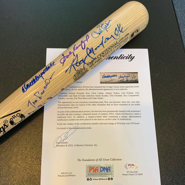 Stunning Sandy Koufax Roy Campanella Brooklyn Dodgers Legends Signed Bat PSA DNA