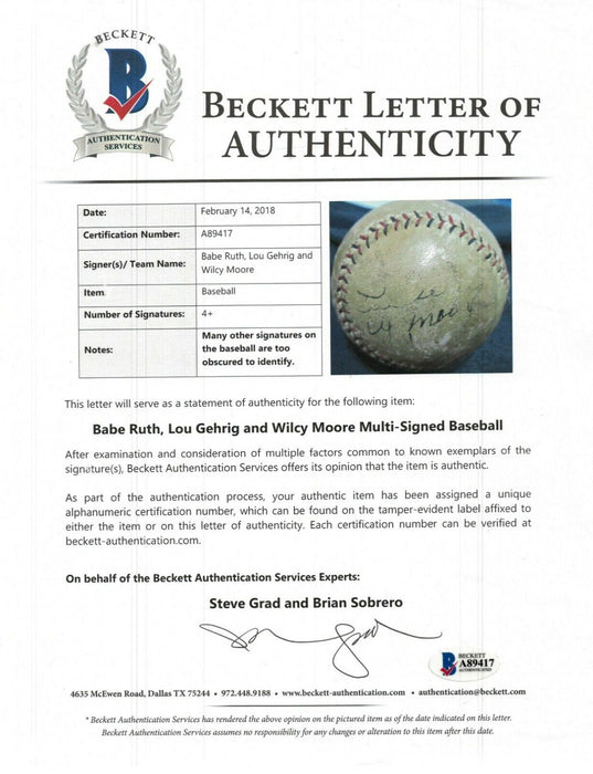 Babe Ruth & Lou Gehrig Signed 1920's American League Game Baseball Beckett COA