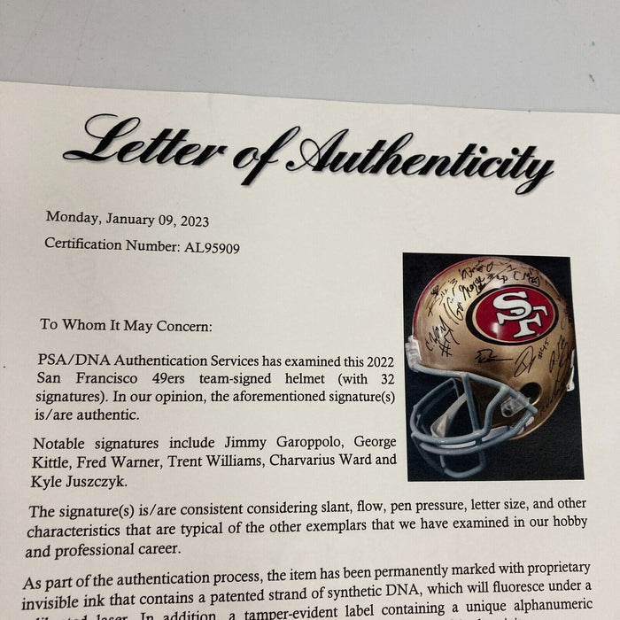 2022 San Francisco 49ers Team Signed Full Size Helmet 32 Sigs PSA DNA COA